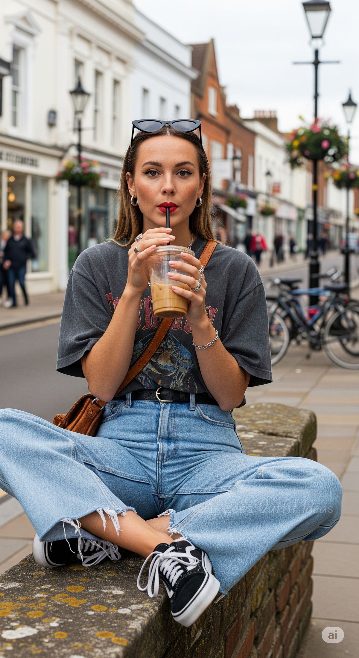 Áo thun oversize phối cùng quần jeans ống rộng cá tính