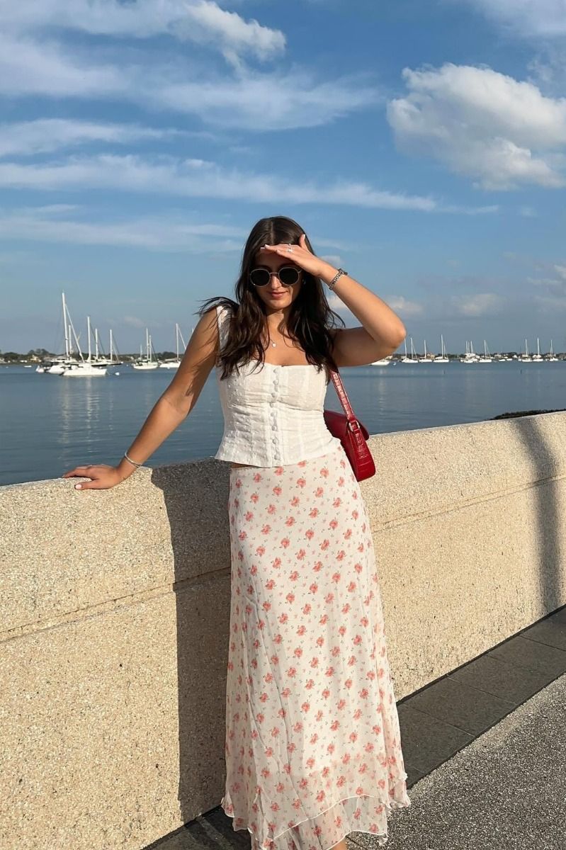 Chân váy maxi họa tiết hoa nhí (chiffon), nữ tính, chất liệu mềm mại