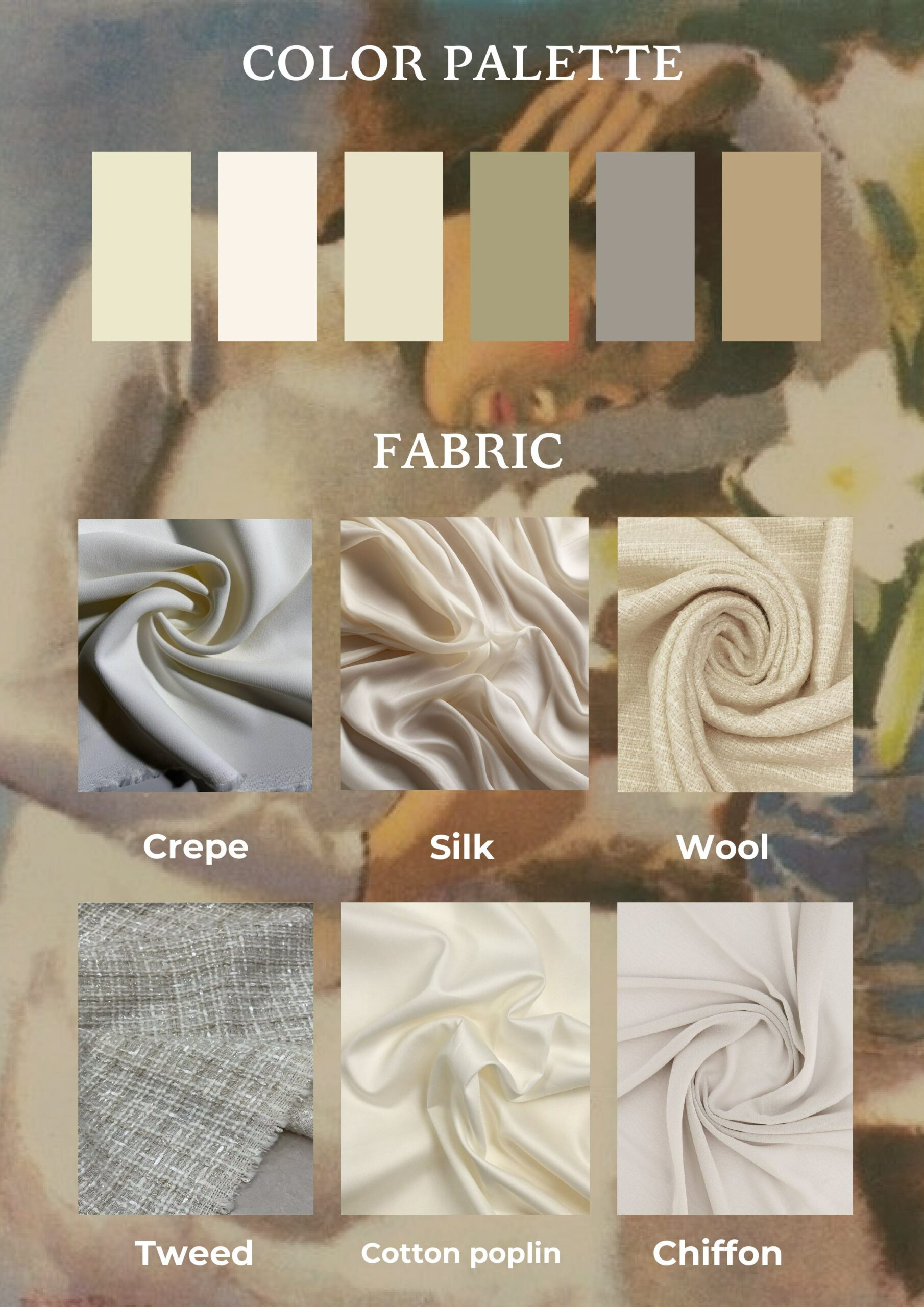 Sắc trắng, kem, be và xám trung tính kết hợp cùng crepe, silk, tweed, chiffon... tạo nên vẻ đẹp mềm mại, sang trọng và ứng dụng cao.