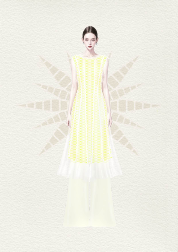 Yellow Lace Sleeveless Ao Dai & Cream Pants Set