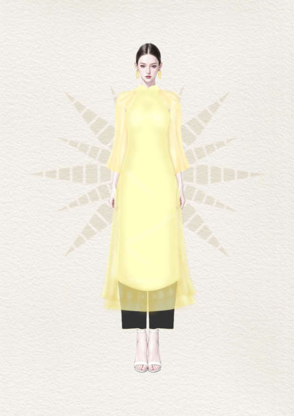 Soft Yellow Silk Ao Dai & Black Pants Set