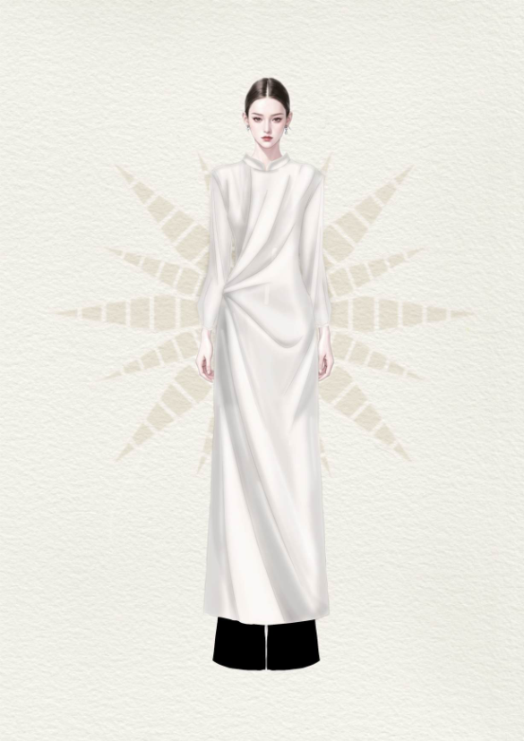 Pure Pearl Sculptural Drape Ao Dai Set