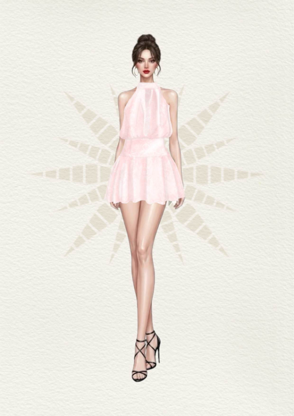 Pastel Pink Halter Ruffle Mini Dress